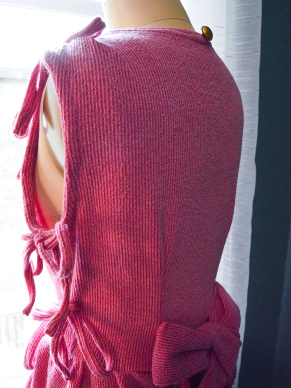 One of One Handmade, Dusty Pink Asymmetrical Soft Knit Mini Dress, with Bows - Picture 11 of 17